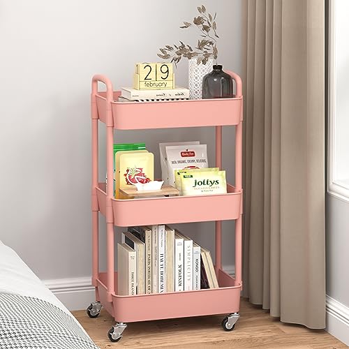 Sywhitta 3-Tier Plastic Rolling Utility Cart with Handle, Black F220270