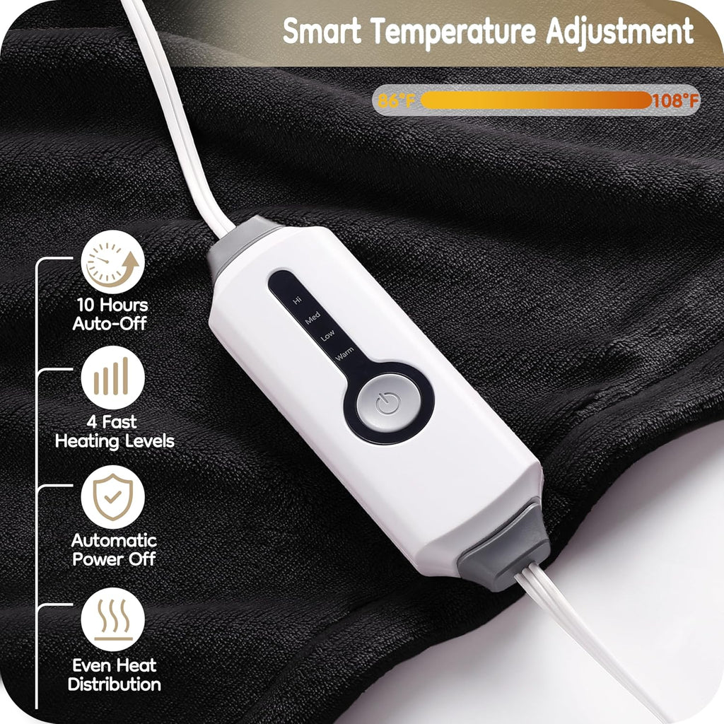Electric Heated Blanket Full Size Flannel with 4 Heating Levels, Washable - Dark Grey R169