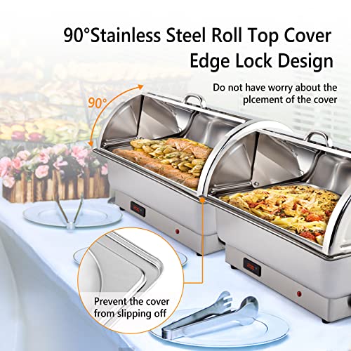 ROVSUN Electric 9 QT Stainless Steel Chafing Dish Buffet Set with Roll Top and 2 Detachable Food Pans I570249