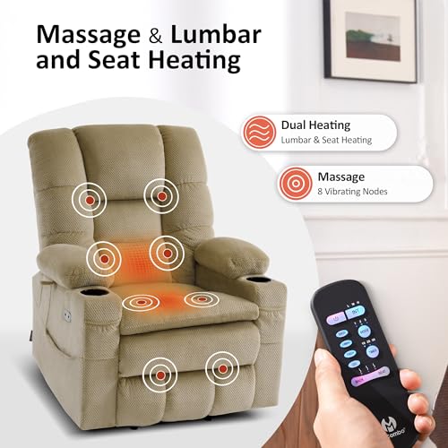 MCombo Large Triple Motor Power Lift Recliner Chair with Massage and Dual Heating, Grey D316
