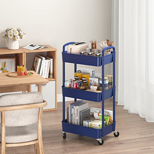 Sywhitta 3-Tier Plastic Rolling Utility Cart with Handle, Black F220270