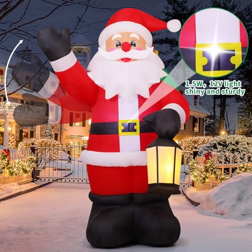 COMIN 8 FT Christmas Inflatables Outdoor Waving Santa Claus with LEDs V955