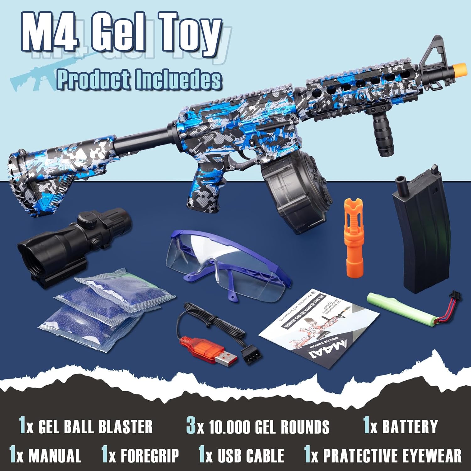 Electric Gel Ball Blaster with Goggles, Blue Q68942