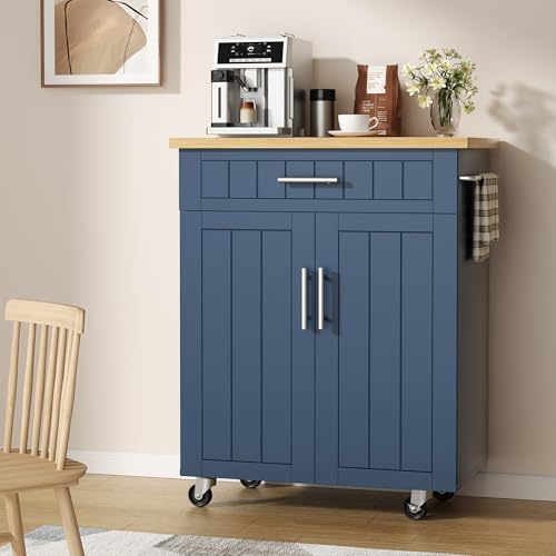 Shintenchi Kitchen Island Cart with Storage on Wheels, White V99091