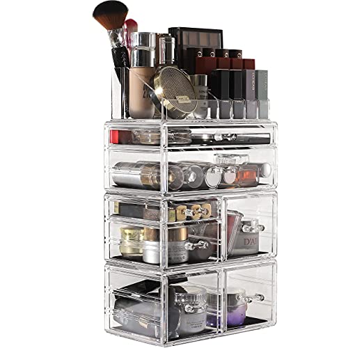 Cq Acrylic Clear Makeup Organizer with 8 Drawers, Set of 3 F22446