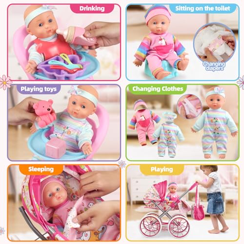 Baby Doll Stroller Toys Set with 24 PCS Accessories and 2 Doll Clothes Z858461