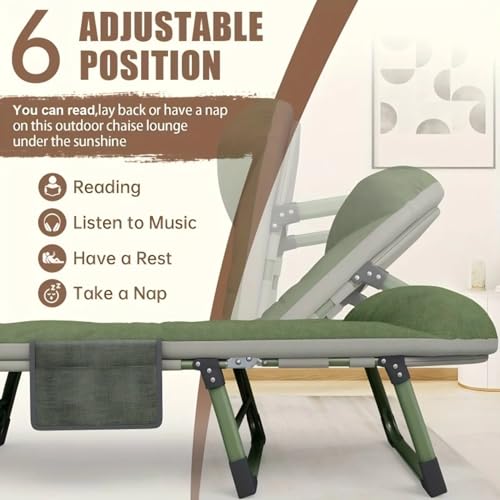 Folding Chaise Lounge Chair with Mattress, 6-Angle Adjustable, Gray M664250