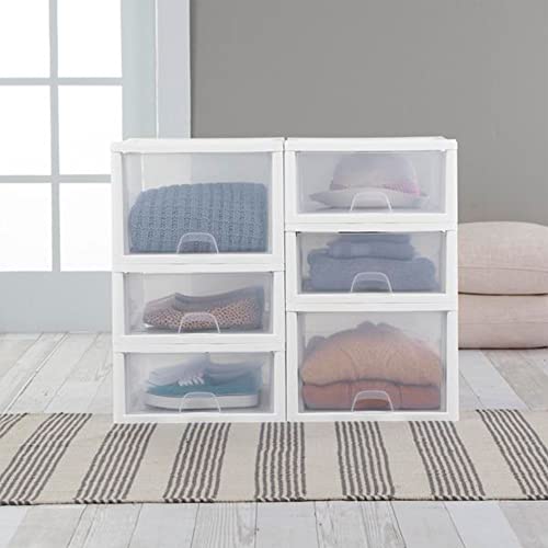 Sterilite 4-Pack 27 Quart Stacking Drawer, Clear Storage Organizer with White Frame M965