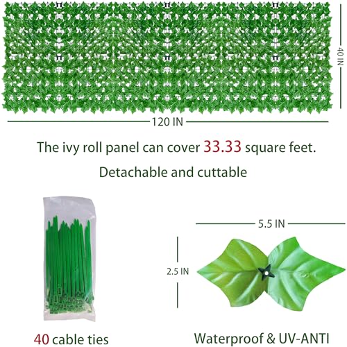 Artificial Ivy Privacy Fence Wall Screen 40x120 in UV-Anti Faux Greenery Backdrop U1001