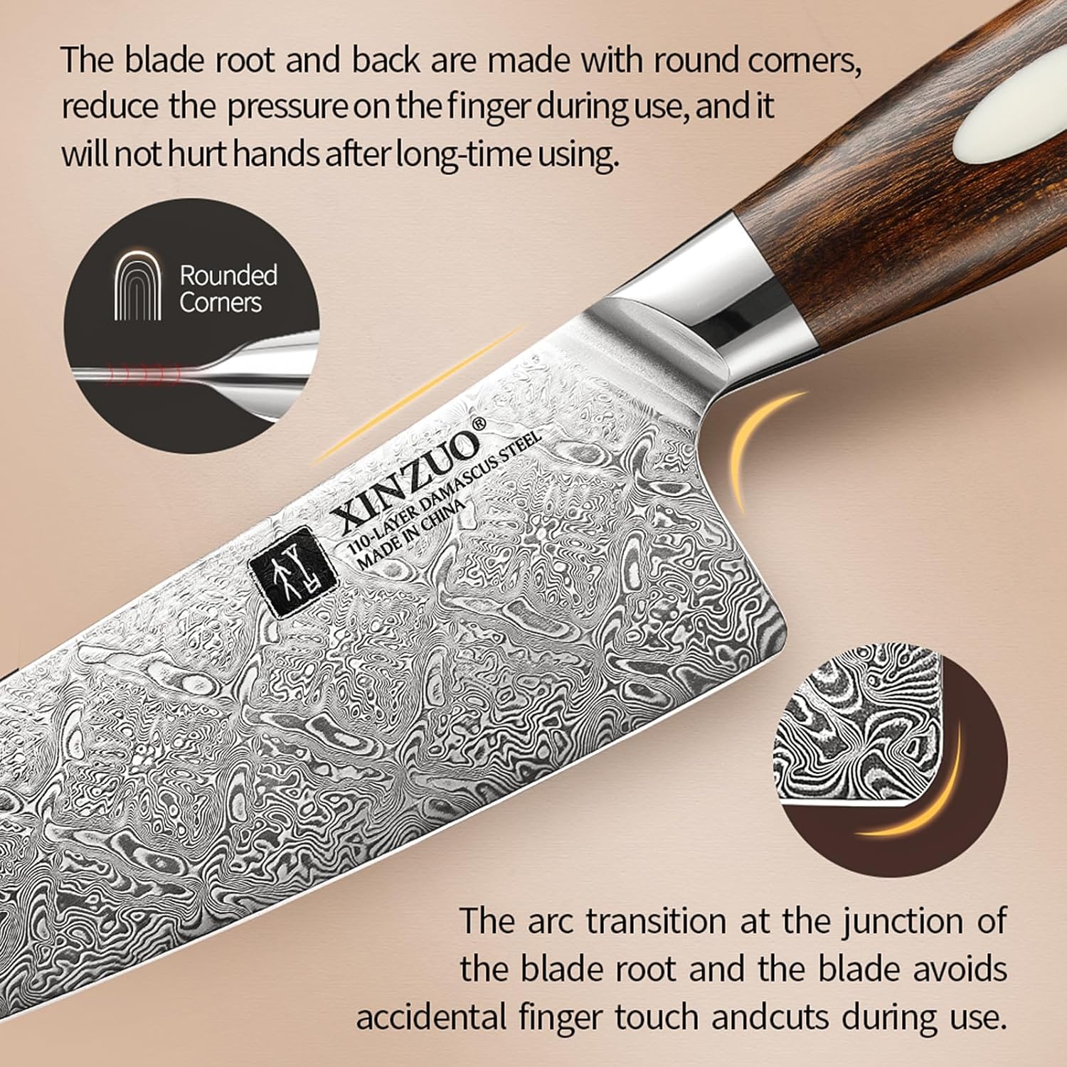 XINZUO 5-Piece Damascus Knife Set with Wood Handle X547964