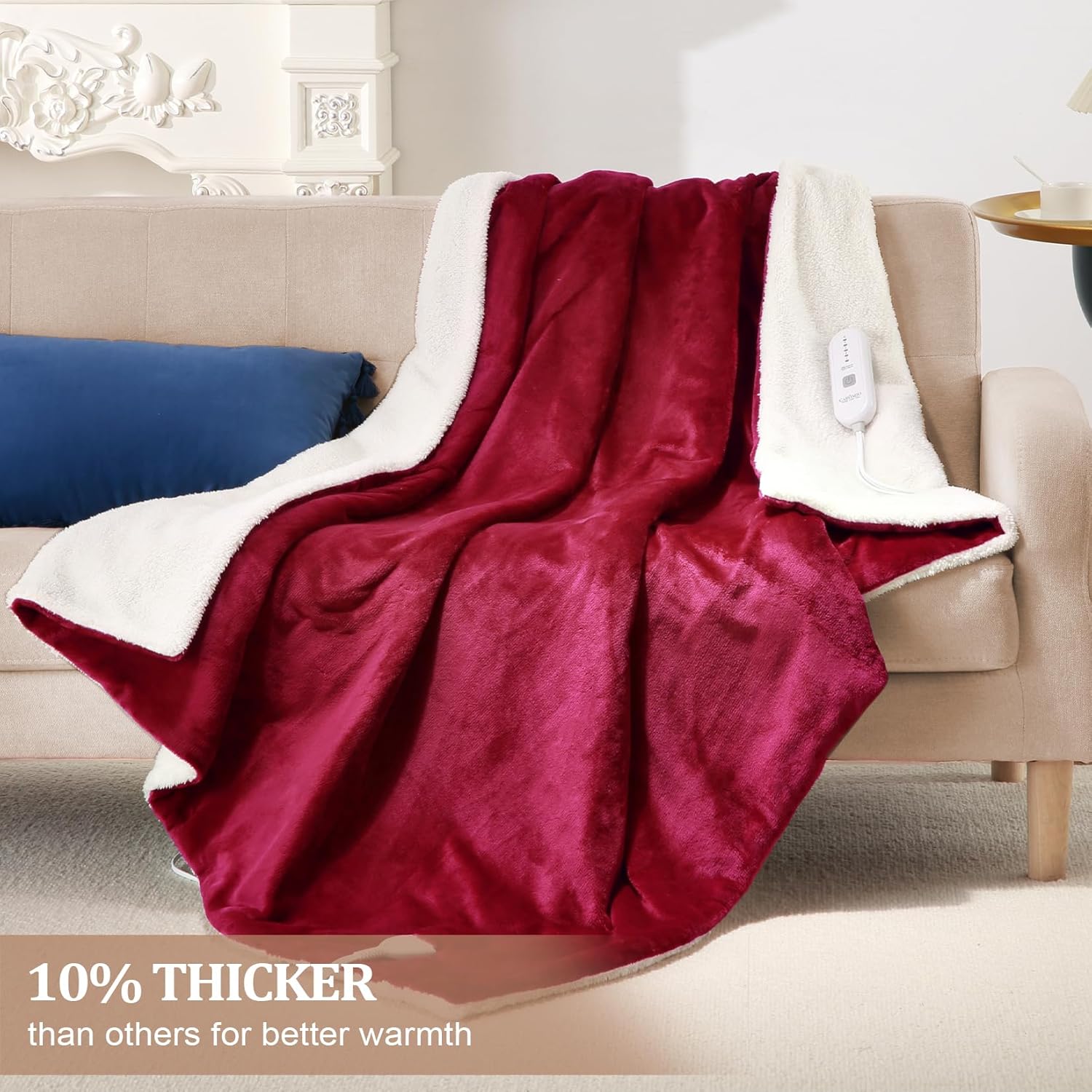 CAROMIO Heated Blanket Electric Throw 50" x 60", Red L1096