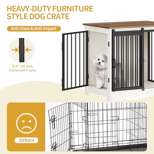 Dog Crate Furniture with Barn Door for Small Medium Dogs, Rustic Brown P911