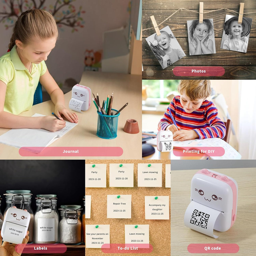 Mini Portable Printer with 7 Rolls Paper, Bluetooth Wireless for Smartphone P54171