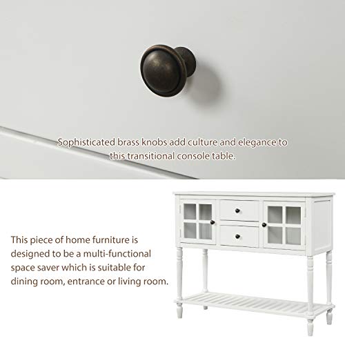 Buffet Sideboard Console Table with 2 Drawers, 2 Cabinets & Glass Doors, Antique Navy R9763