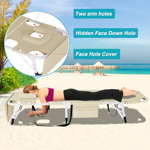ABORON Folding Camping Cot with Mat for Adults, Heavy Duty Outdoor Bed with Carry Bag C211720