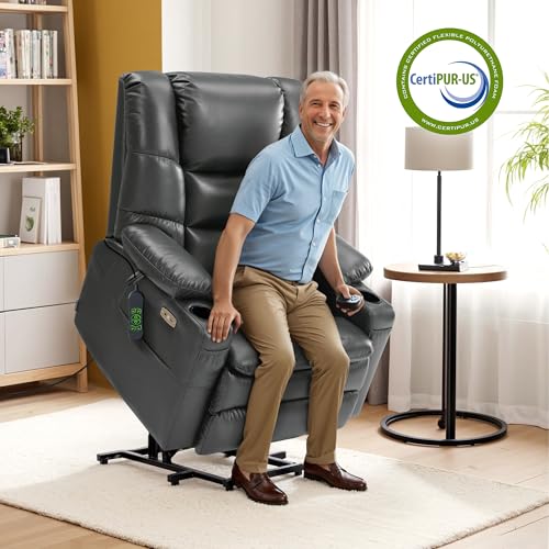 MCombo Large Triple Motor Power Lift Recliner Chair with Massage and Dual Heating, Faux Leather, Dark Brown X979