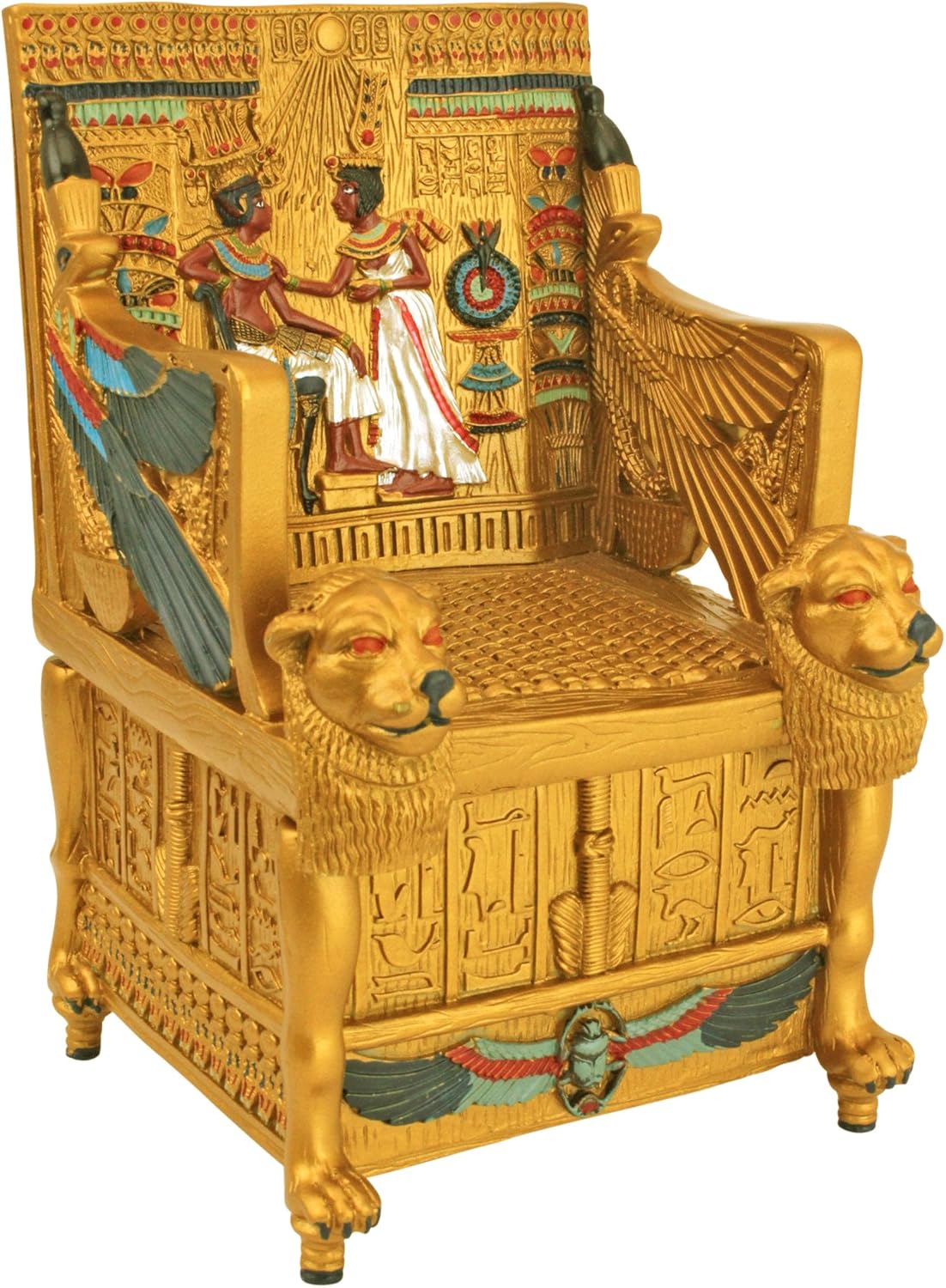 Design Toscano QL14557 Egyptian Décor Trinket Box - King Tut's Golden Throne Jewelry Box - Egyptian Statues,Full Color