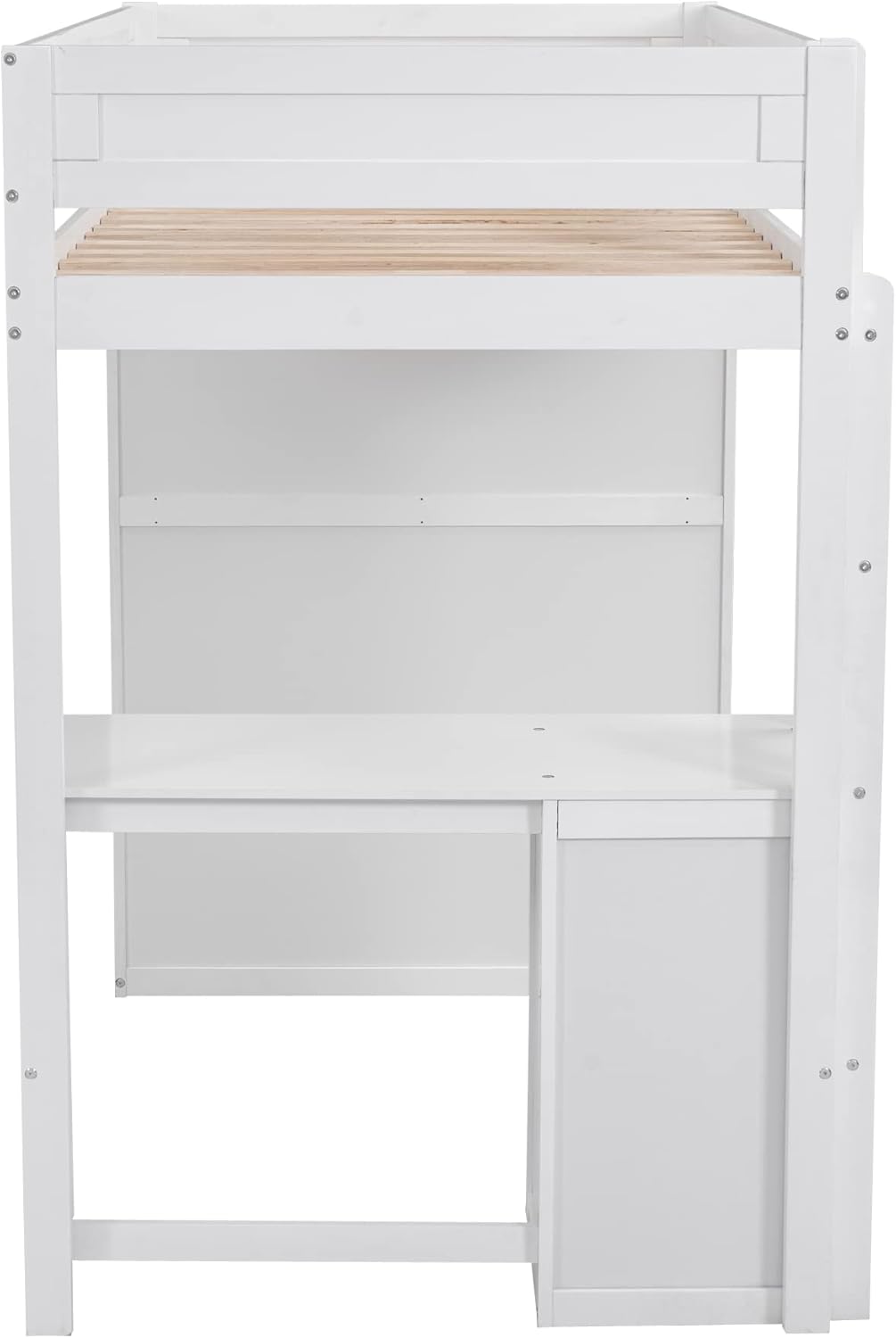 Modern Twin Loft Bed with Desk and Wardrobe, White L334490