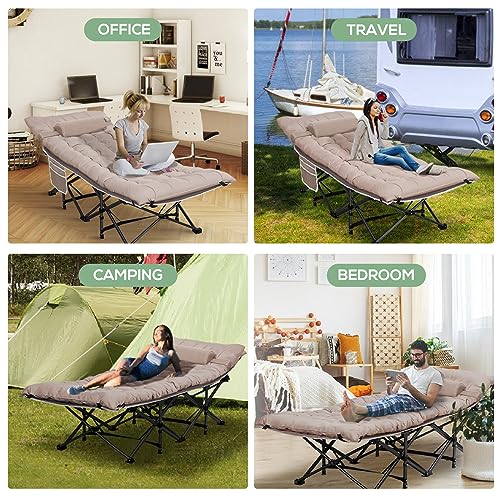 Folding Camping Cot with Pillow and Mattress for Adults, Grey B84755
