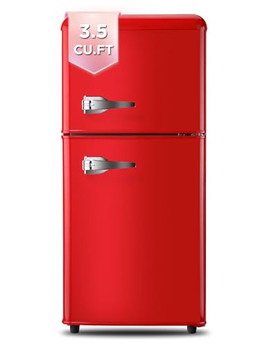 KRIB BLING Compact Refrigerators with Freezer, Mini Fridge with 7 Level Temp Adjustable Thermostat, Small Fridge for Apartment, Office, Basement, Red