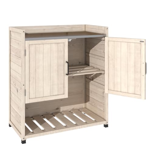 AECOJOY Outdoor Storage Cabinet Potting Bench Table with Adjustable Shelf, Grey N11766