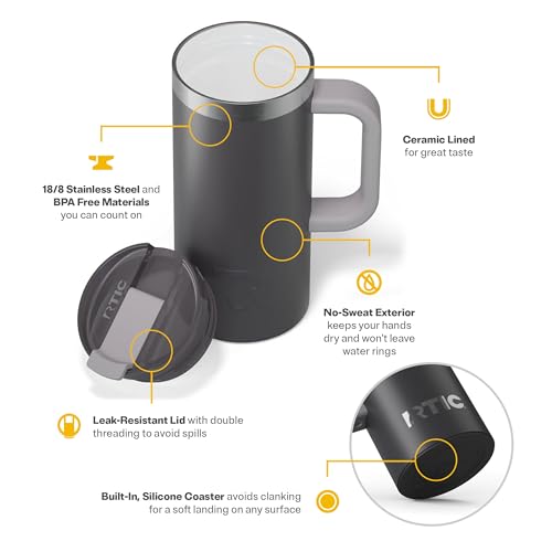 RTIC 20oz Road Trip Travel Mug with Lid and Handle, Insulated Stainless Steel P393441