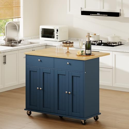 Shintenchi Kitchen Island with Drop Leaf, Rolling Cart with Storage, White T972