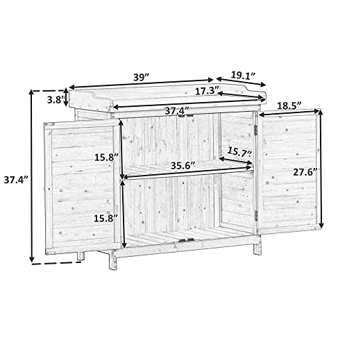 Polibi 39" Potting Bench Table, Outdoor Wooden Workstation with Storage Cabinet A50563