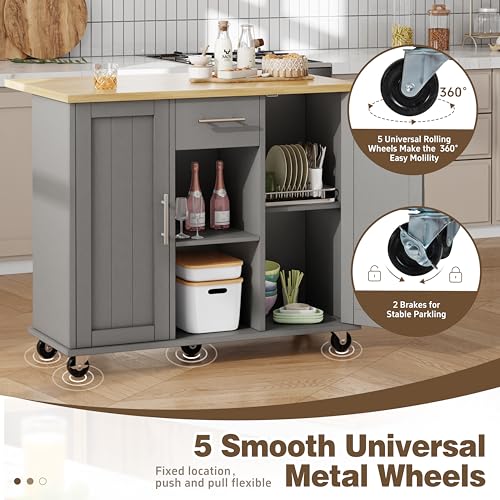 Shintenchi Kitchen Island with Drop Leaf, Rolling Cart with Storage, White T972