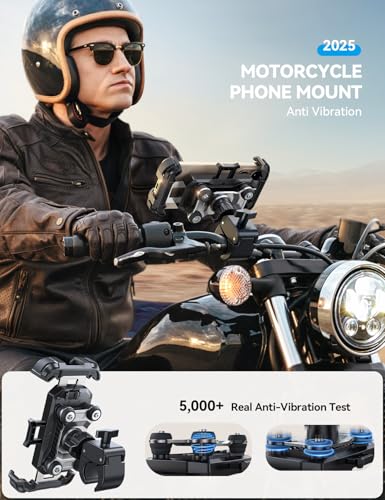 JOYROOM Motorcycle Phone Mount Holder with Dual Vibration Dampener, Metal Handlebar Clamp for 4.7-7" Phones U366721