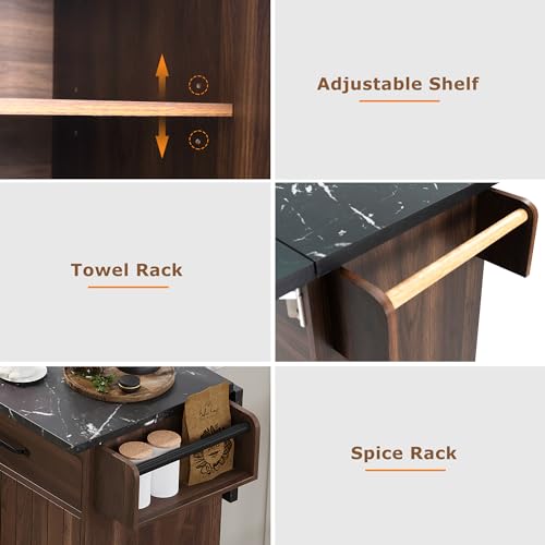 Kitchen Island Cart with Trash Can Storage and Drop Leaf B558974
