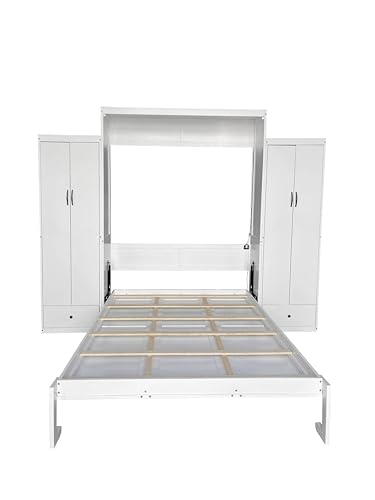 Queen Size Murphy Bed with Desk & Charging Station, White K505073