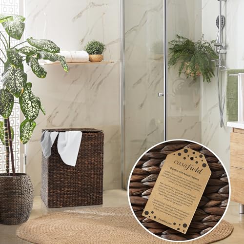 Casafield Large Laundry Hamper with Lid and Removable Liner Bag, Natural Woven Water Hyacinth N198