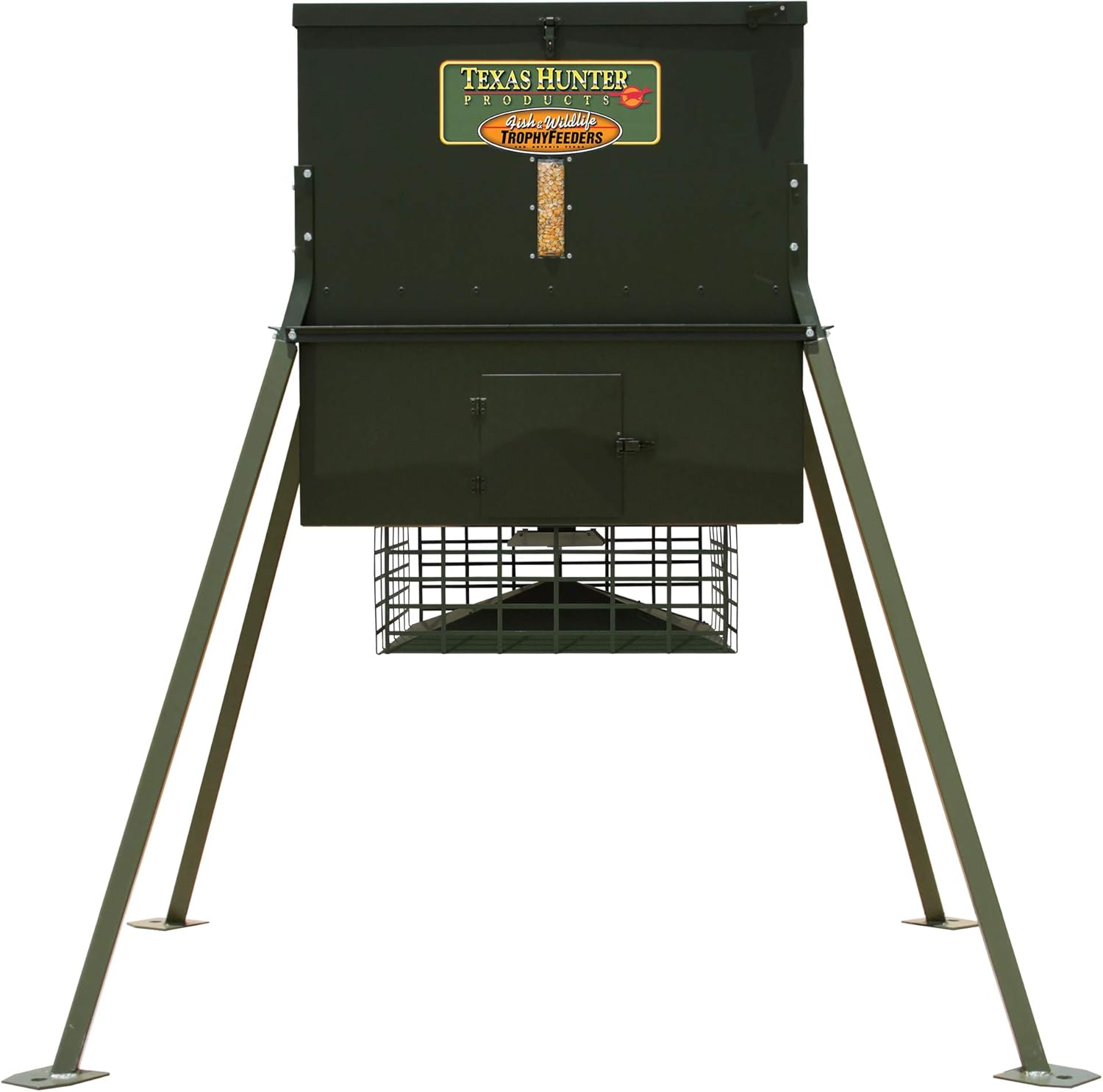 Texas Hunter Stand and Fill Wildlife & Deer Feeder w/ 4-Foot Stand and Fill Legs - 650 lb. Corn Capacity - Model TF650L4 …