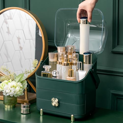 SUNFICON 3 Tiers Makeup Organizer with Dust Free Cover and Drawers, Ivory White F725731