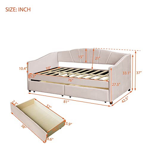 Harper & Bright Designs Twin Size Upholstered Daybed with Storage Drawers, Beige X53773