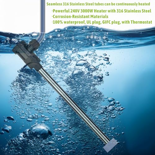 240V 3000W Submersible Water Heater with Thermostat and GFCI for Pools G40056
