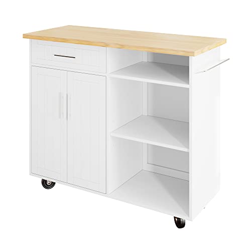 Shintenchi Kitchen Island with Drop Leaf, Rolling Cart with Storage, White T972