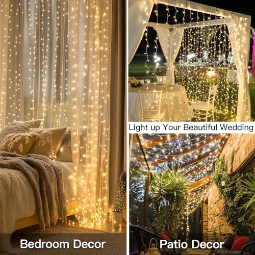 suddus Curtain Lights 300 LED Warm White for Bedroom, Outdoor & Christmas Decor K310