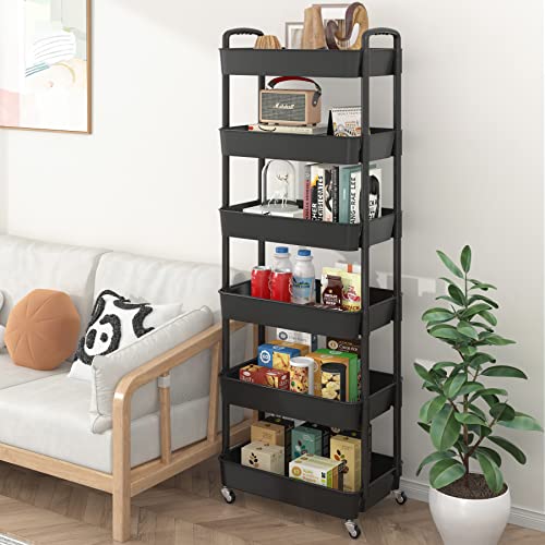 Sywhitta 3-Tier Plastic Rolling Utility Cart with Handle, Black F220270