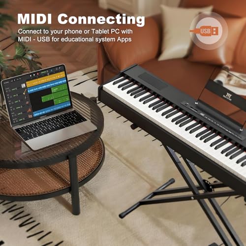 MUSTAR MDP-1200 Digital Piano 88 Key Weighted Hammer Action Keyboard with Stand, Pedal, Case, Black H320