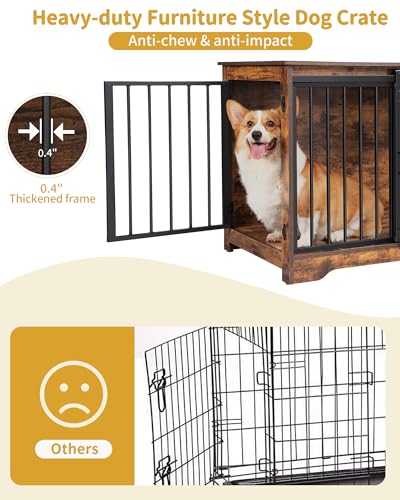 Dog Crate Furniture with Barn Door for Small Medium Dogs, Rustic Brown P911