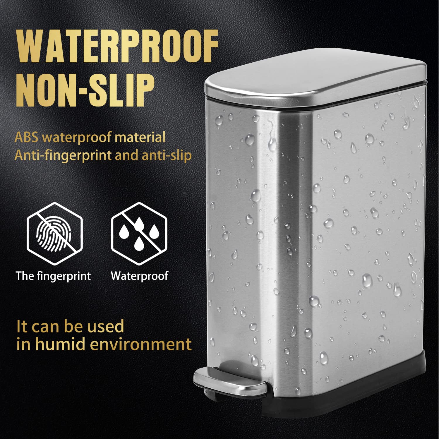 Stainless Steel Bathroom Trash Can with Lid 10L Silver N771