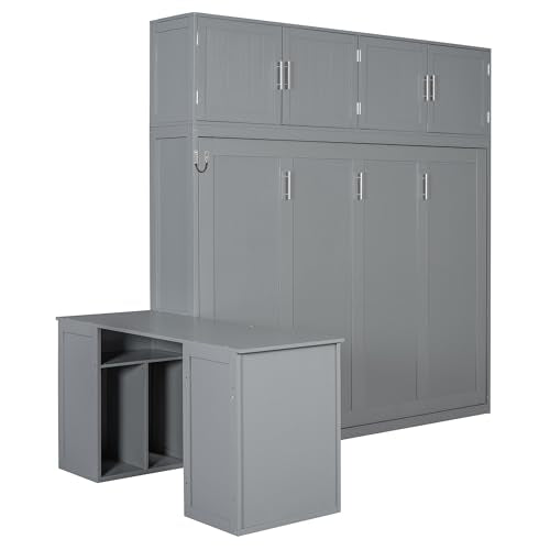 Ball & Cast Murphy Bed Queen Size Wall Chest with Charging Station and Storage Drawer, Gray J8503