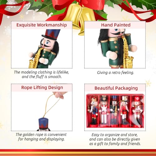 Jetec 10 Pcs Christmas Nutcracker Wooden Hanging Ornaments 5 Inch U816355