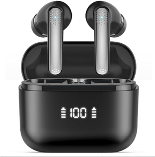 Wireless Earbuds, Bluetooth 5.3 Headphones Stereo Bass with Noise Cancelling Mic, 48Hrs Playtime in Ear Ear Buds with LED Power Display Charging Case, IPX7 Waterproof Earphones for Android iOS Sports