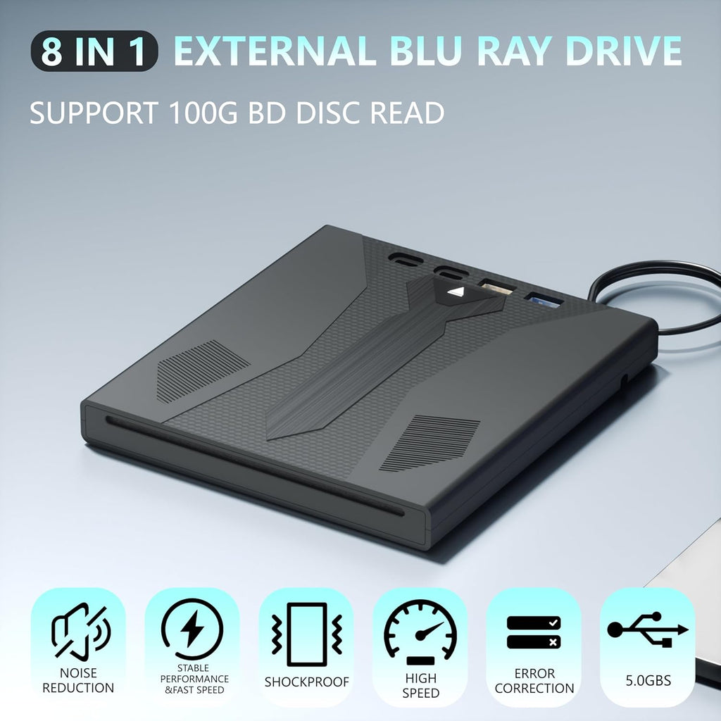 External Blu Ray Drive, USB 3.0 & Type-C, Blu Ray Burner for MacBook Laptop Desktop D42645