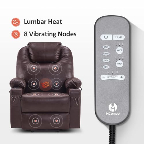 MCombo Dual Motor Power Lift Recliner Chair for Elderly with Heat and Massage, Faux Leather, Black R7957