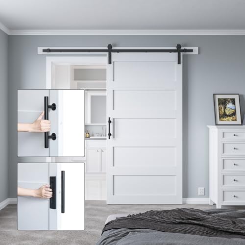 White 5-Panel Solid Sliding Barn Door with Hardware Kit W109