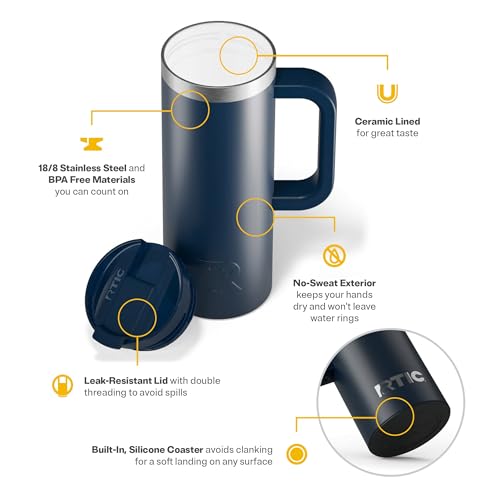 RTIC 20oz Road Trip Travel Mug with Lid and Handle, Insulated Stainless Steel P393441